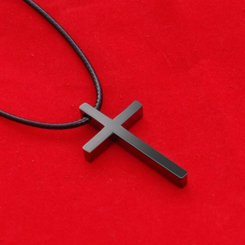 OBSEDE New Simple Cross Pendent Necklace Black Leather Rope Fashion Antique Silver Color Alloy Punk Jewelry For Women Men Gift