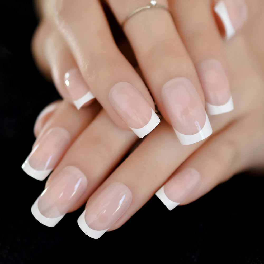 Hello Paris Classical French Nail Medium Natural Artificial Nails Square White French Style Smile Line Finfernails