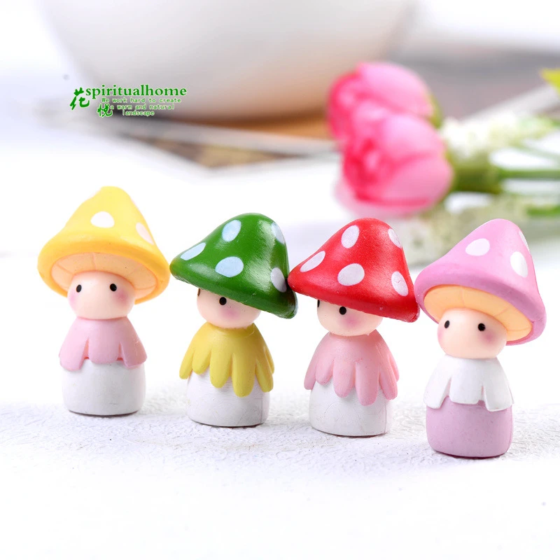 4pcs/lot Small Mushroom Dolls Miniature Garden Moss Micro Landscape Ornament Decoration Materials DIY Doll Fleshy Mushroom