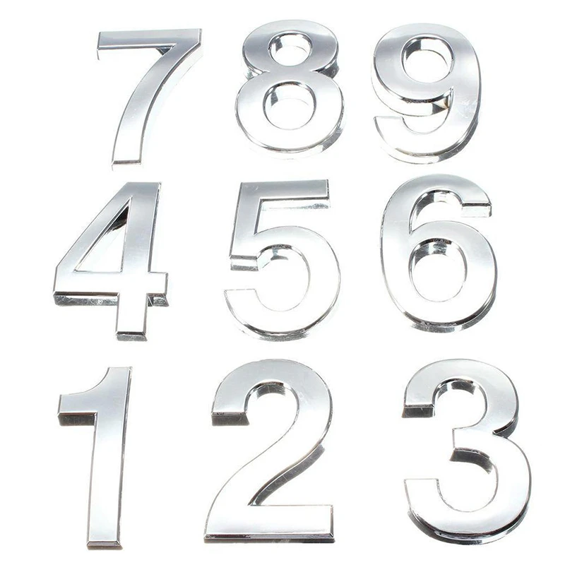 New 3D Digits 0-9 Number Silver Sticker 5cm Plate Sign Hotel Silvery Door Number Plaque Modern Plated House Home Car Decoration