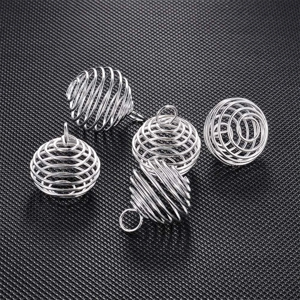 10pcs 15/25/30mm Spiral Bead Cages Pendants Silver Plated for Jewelry Making Crafting Findings DIY Necklace Bracelet Accessories