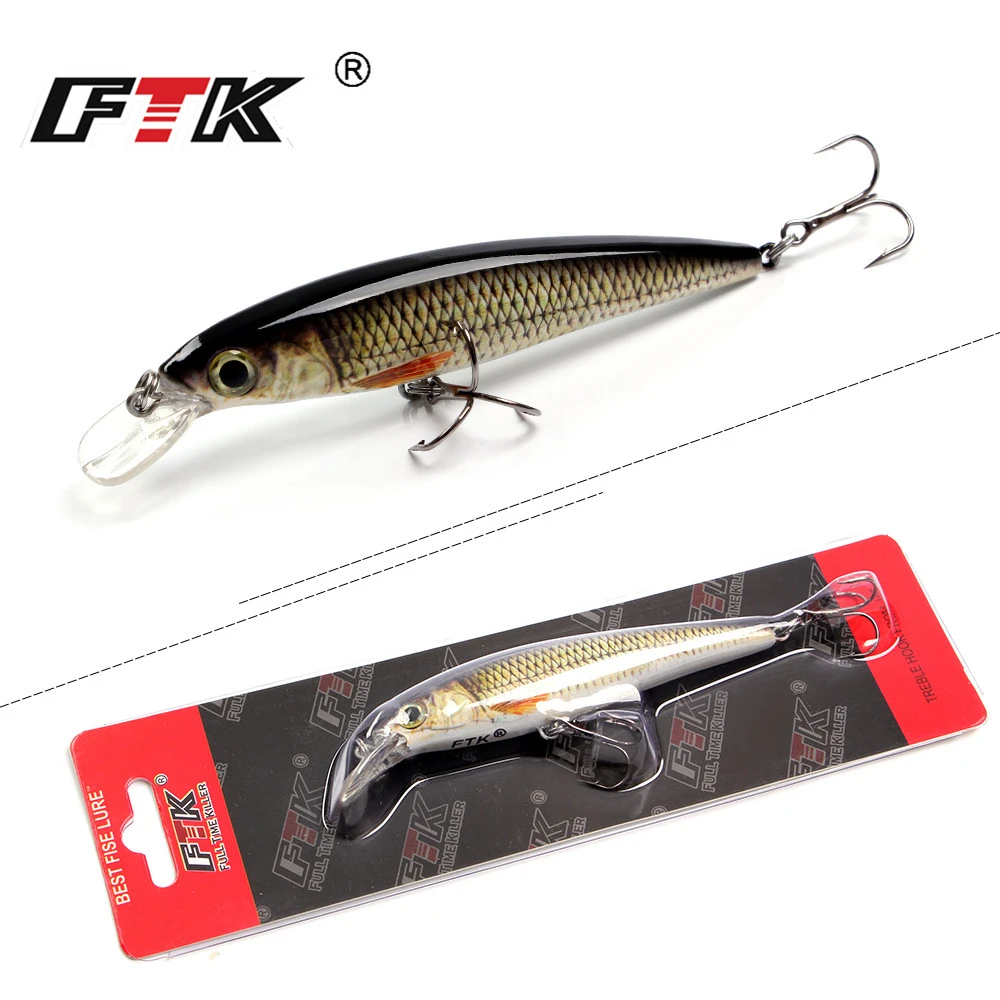 FTK 1pc Minnow Fishing Lure Laser Hard Artificial Bait 12g/100mm Fishing Wobblers Crankbait Minnows 3D Eyes Fishing Tackle