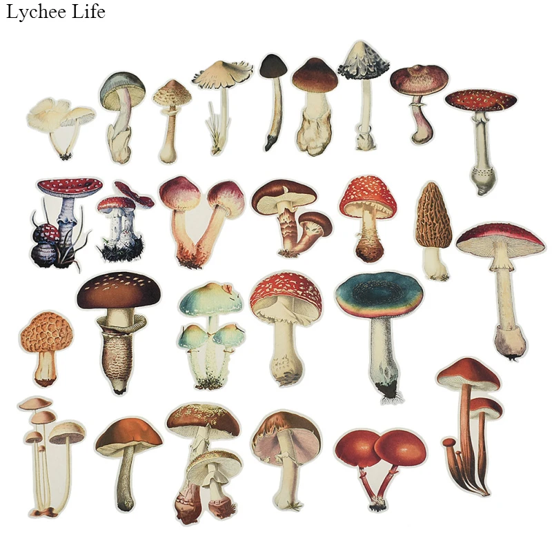 Lychee Life 26pc Mushroom Stickers DIY color watercolor hand-painted scrapbook album notebook diary card decoration stickers