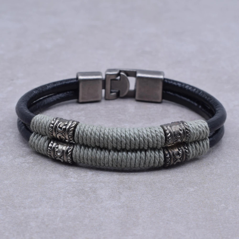 Wholesale Vintage Men Wristband Jewelry Handmade Winding Rope Double Black Leather Bracelet Gift bracelet homme