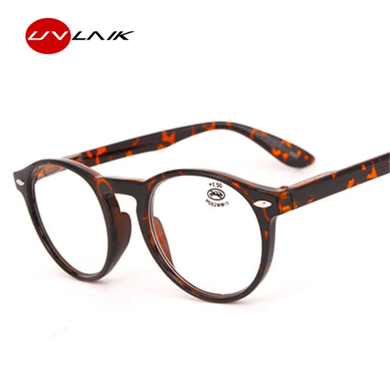 UVLAIK Fashion Round Reading Glasses Men Women Retro Red Blue Black Spectacles Eyeglasses Vintage Ultralight Glasses Frame