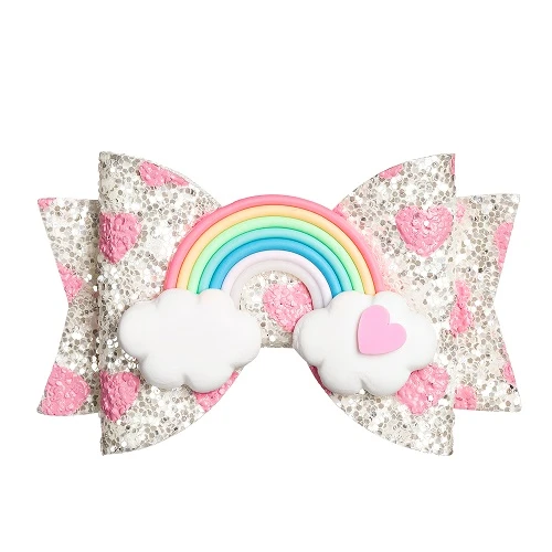 Thumblina Hot Pink Rainbow Glitter Bow Sparkly Hair Clip for Women Girls Hairpin Children Kids Barrettes Hair Accessories