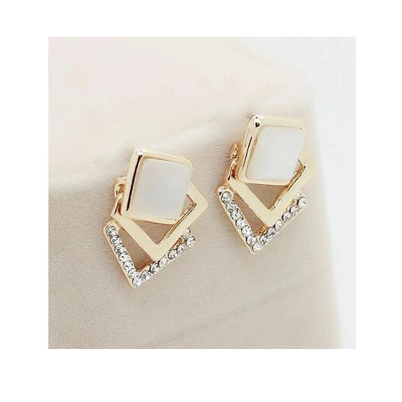 Grace Jun(TM)High Quality Square Shape Opal Rhinestone Clip on Earrings Without Piercing for Women Party Luxury Jewelry Ear Clip