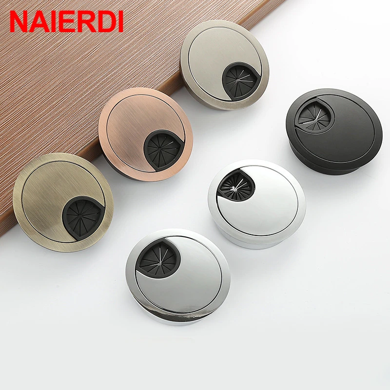 NAIERDI Zinc Alloy Round Table Wire Hole Covers Outlet Port Computer PC Desk Cable Grommet Line Holder 50mm/53mm/60mm/80mm