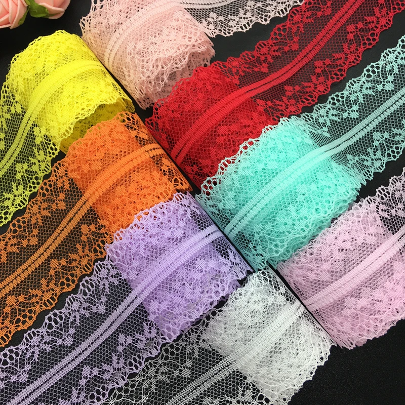 10yds 40mm Wide Bilateral Handicrafts Embroidered Net Lace Trim Ribbon Wedding/Birthday/Christmas/Bow Decorations