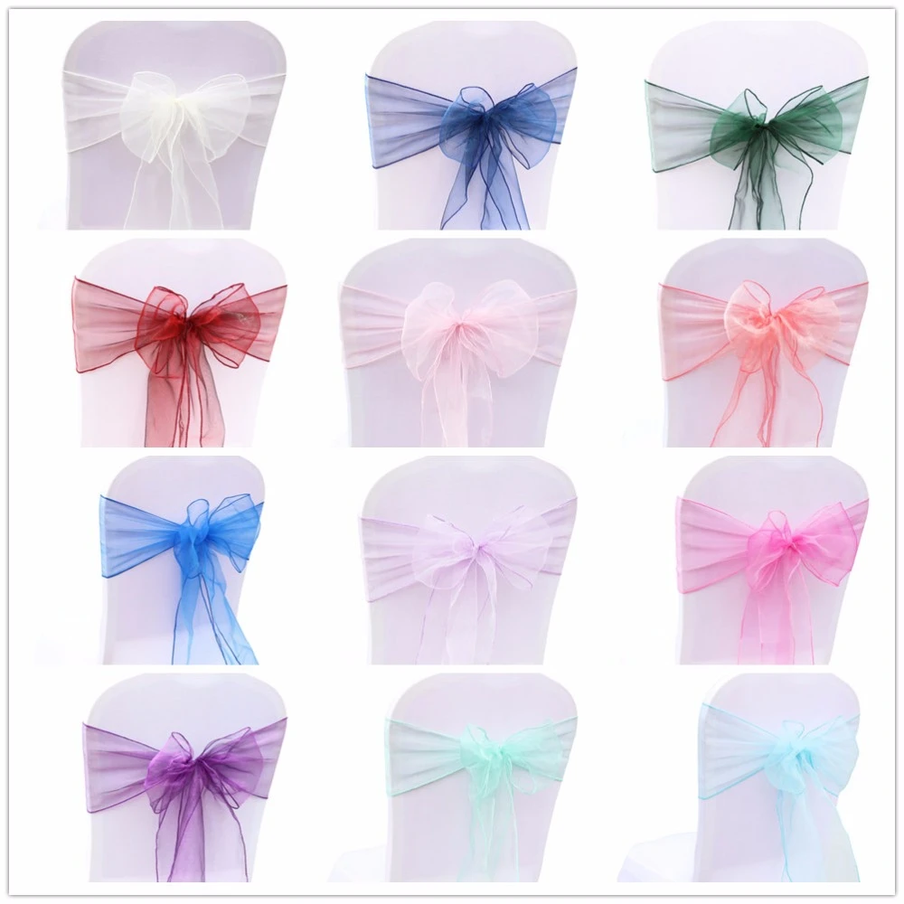 50pcs 18cmx275cm Organza Chair Sash Bow For Cover Banquet Wedding Party Event Chrismas Decoration Sheer Organza Fabric Supply