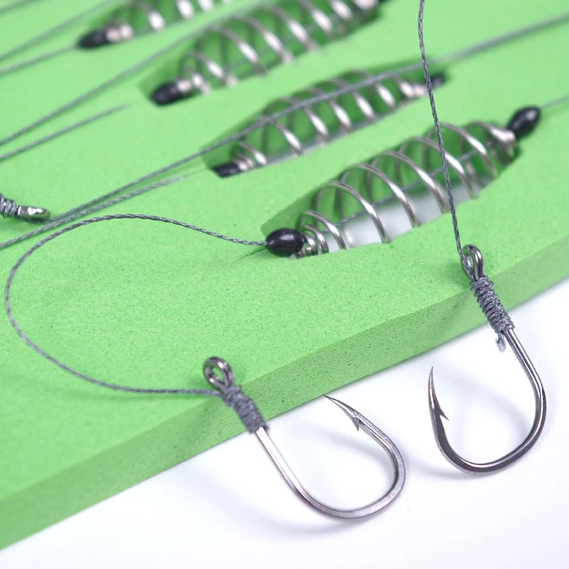 5 Pcs/Set Double Hook Fishing Line Stainless Steel Barbed Carp Hooks Bait Feeder Spring Fish Hook Tools Accessories