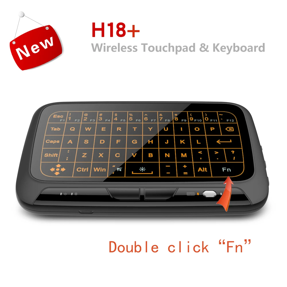 H18+ Wireless Air Mouse Mini Keyboard Full screen touch 2.4GHz QWERTY Keyboard Touchpad with Backlight Function For Smart TV PS3