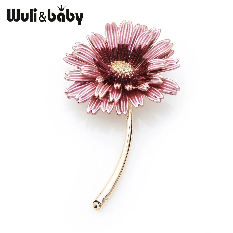 Wuli&baby Enamel Pink Daisy Trendy Brooch Flower Pin For Women and Mom Gift Simple Accessories 2019