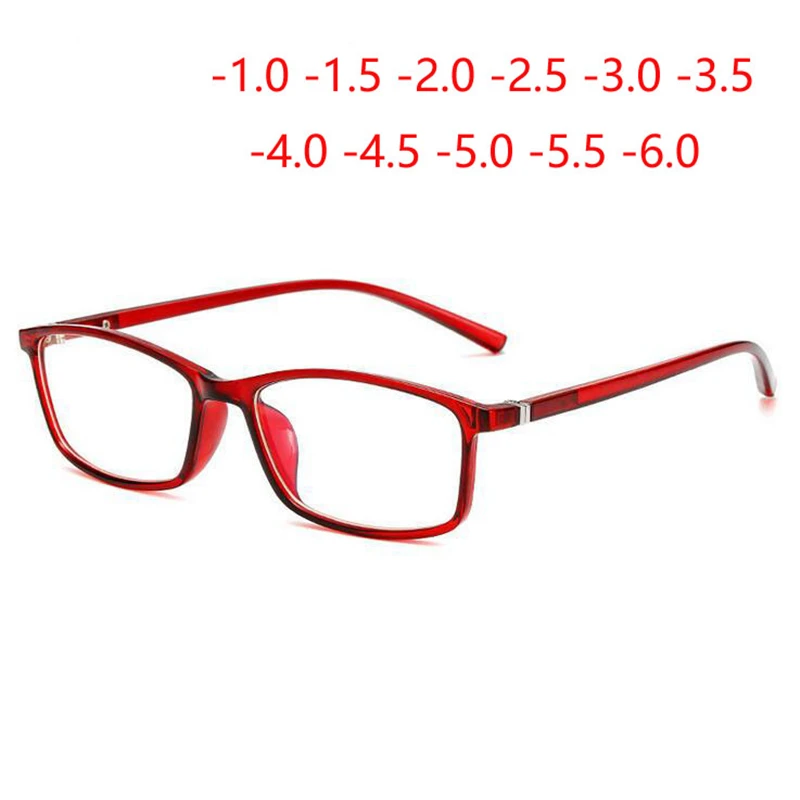0 -1 -1.5 -2 -2.5 To -6.0 Square Finished Myopia Glasses For Unisex TR90 Prescription Eyewear Blue Red Transparent Black Frame