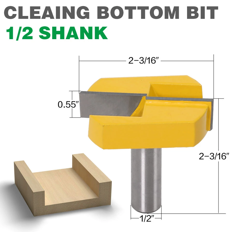 Cleaning Bottom Router Bits with 1/2 Shank,2-3/16 Cutting Diameter for Surface Planing Router Bit