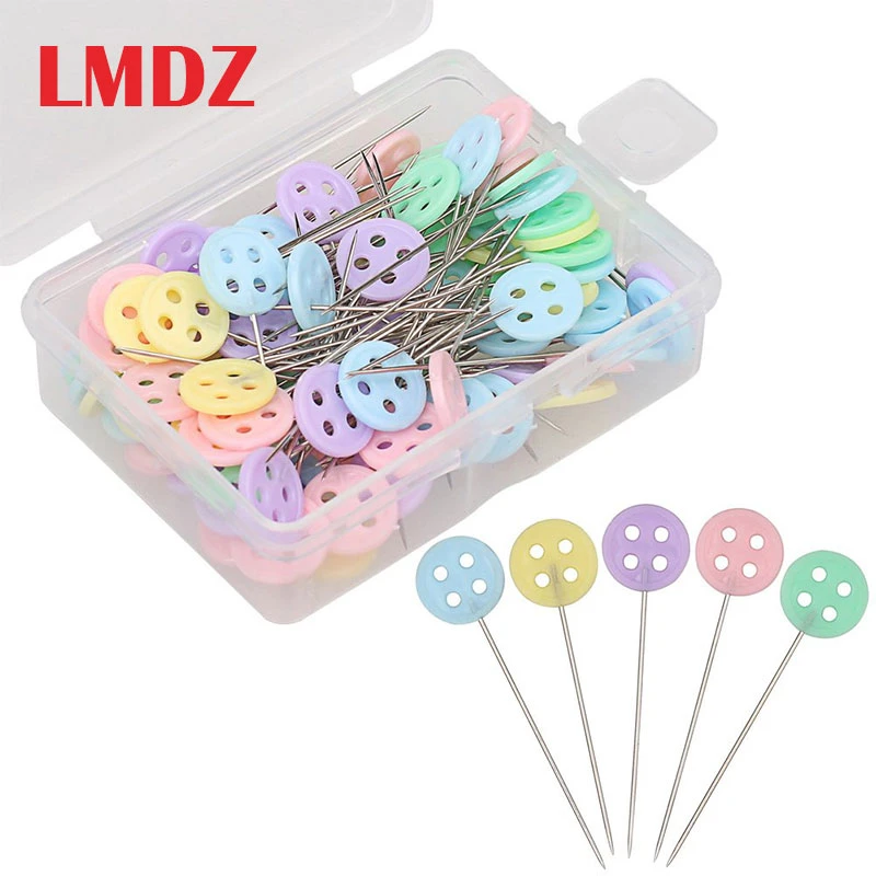 LMDZ100/50Pcs Patchwork Needle Craft Flower Button Head Pins Embroidery Pins For DIY Quilting Tool Sewing Accessories with Box