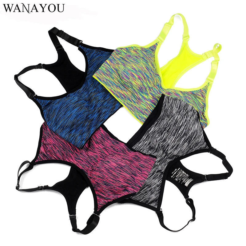 WANAYOU Women Sports Bra,Adjustable Spaghetti Strap Padded Top For Fitness Running Gym Athletic,Seamless Yoga Sports Bra Top
