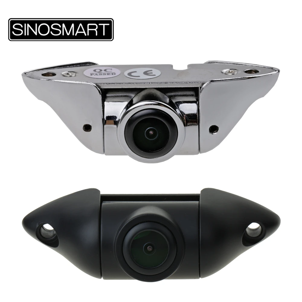 SINOSMART HD Universal Wired Parking Reverse Backup Camera Vertical Installation Stainless Steel Chrome Black Adjustable Lens
