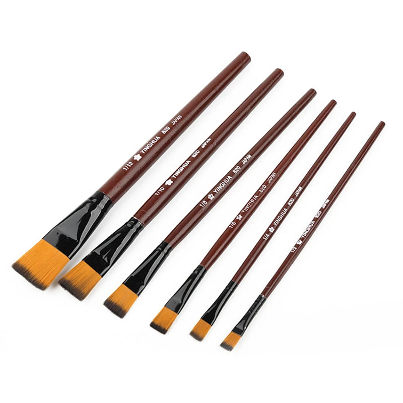 6Pcs High Quality Artist Nylon Hair Wooden Handle Watercolor Acrylic Oil Paint Brush Set For Drawing Painting Art Supplies