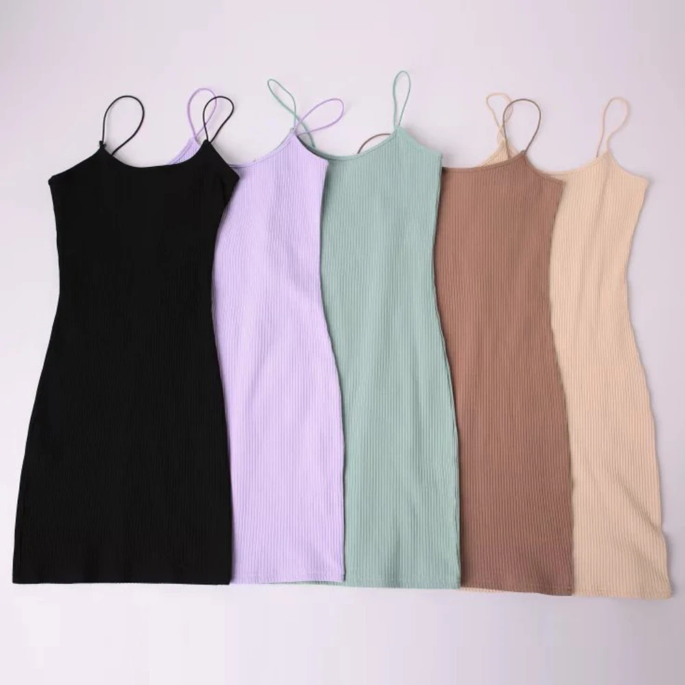 Sexy AA Style Brandy Melville Spaghetti Strap O-Neck Rubber Bodycon Slim Sheath Packege Hips Mini Dress Trendy Women 5 Colors