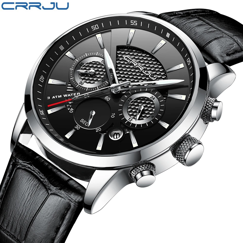 CRRJU New Fashion Sport Quartz Watches Men Luxury Business Leather Watch Waterproof Wristwatches Male Clock Relogio Masculino