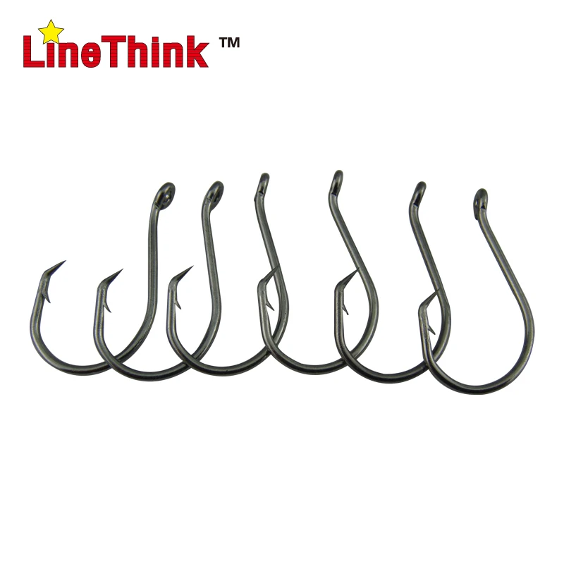 100PCS/LOT LineThink Offset Sport Circle Fishing Hook Chemically Sharpened Black Nickel Color