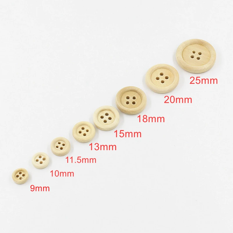 30-100PCS Multi Sizes Round Buttons Mixed Wooden Buttons Natural Color 4-Holes Scrapbooking DIY Sewing Accessories