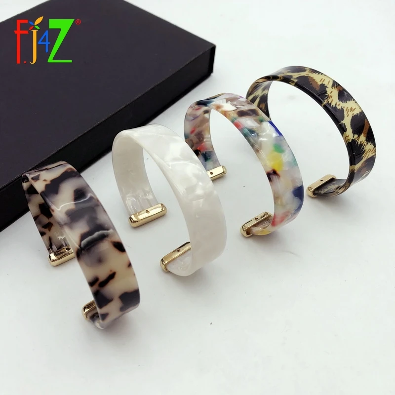 F.J4Z New ZA Leopard Bangle Bracelets Women Tortoiseshell Acrylic Bangle Fashion Minimalism Resin Cuff Bracelets Punk Jewelry