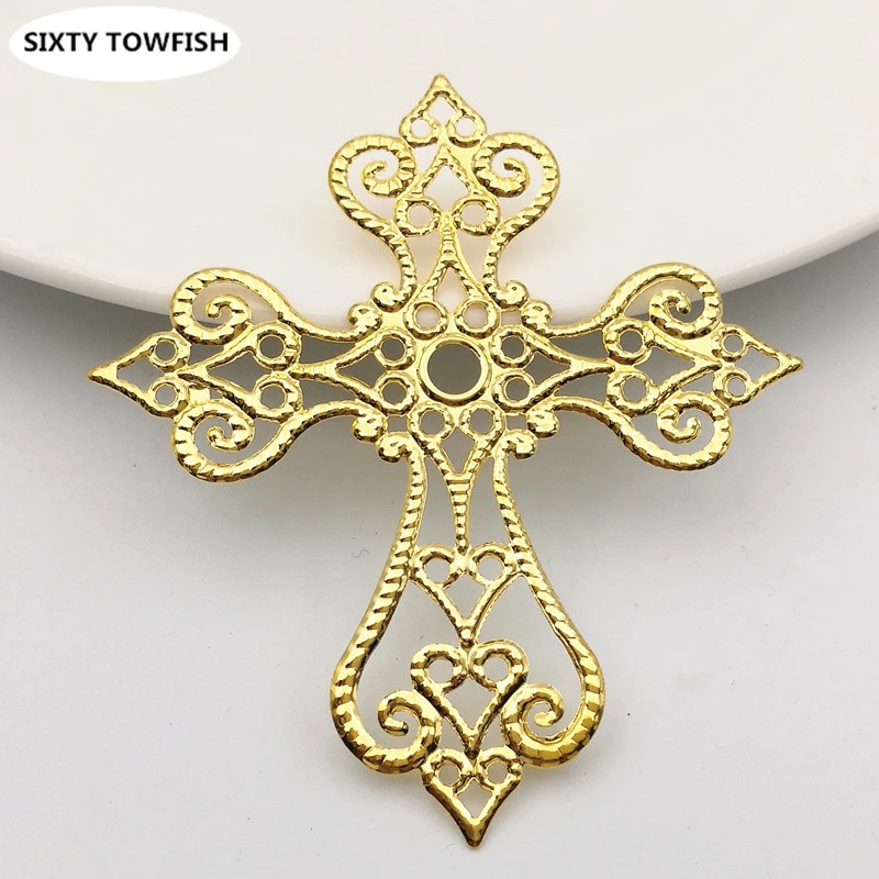 SIXTY TOWFISH 20 Pieces 54*60mm Metal Filigree Cross Flowers Slice Charms Base Setting Jewelry DIY Components Filigree Charms