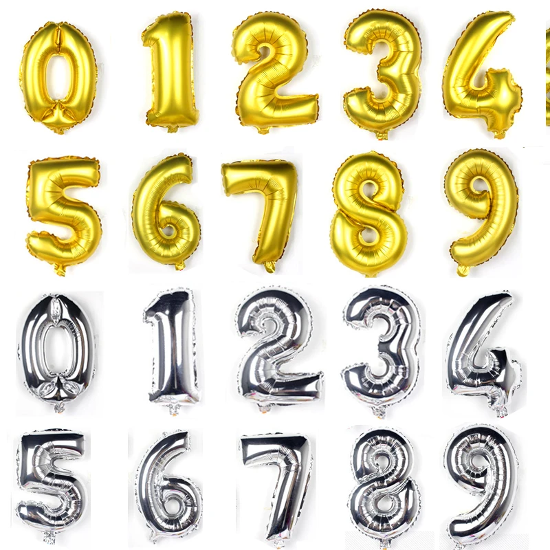 16/32/40inch number ballons Gold Silver big wedding happy Birthday foil balloons decoration giant balloon Party ballons figures