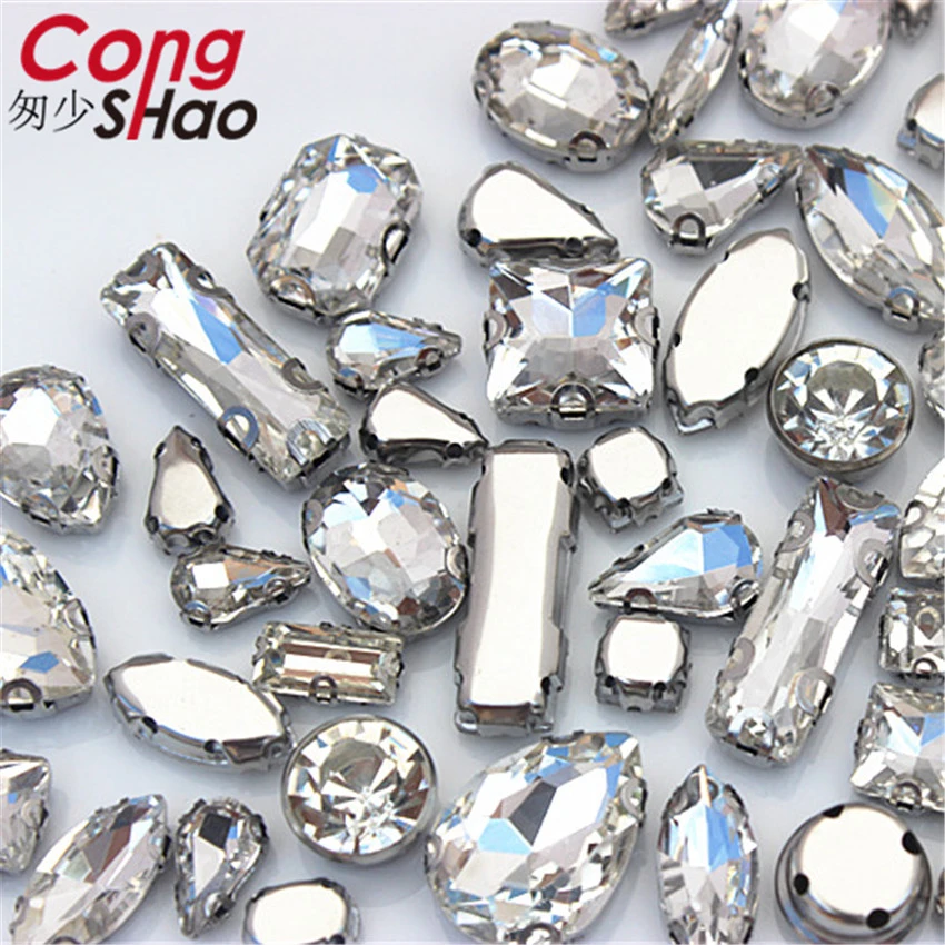 50pcs/Bag High Quality Mixed D Shape Crystal Clear Glass Sew On Claw Rhinestones,DIY Wedding Dress Decoration Accessories 8Y149