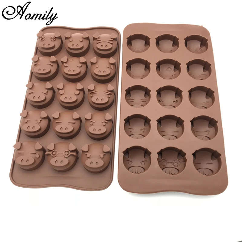 Aomily 15 Holes Funny Pig Shaped Silicone Soap Candy Fondant Chocolate Kitchen Mould Silicone Chocolate Cookies Cake DIY Mold