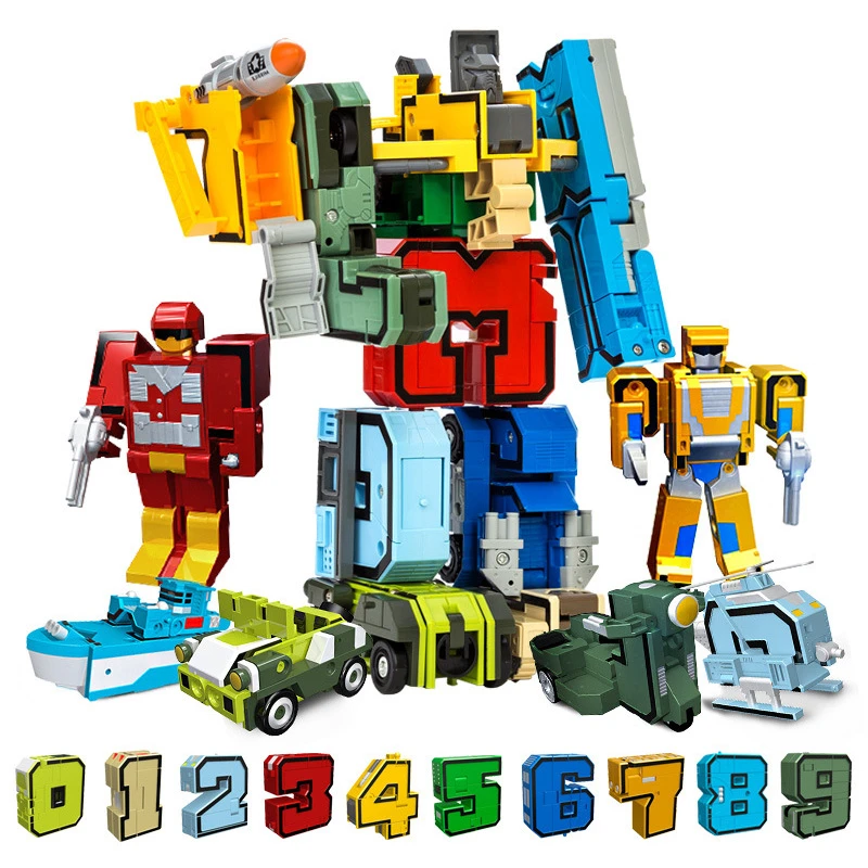 10Pcs Creative Assembling Educational Blocks Action Figure Number Transformation Robot Deform Plane Car Gift Toys for Children