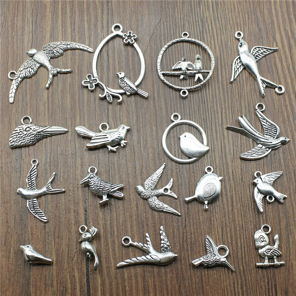 10pcs Bird Charms Antique Silver Color Bird Charms Pendants For Bracelets Flying Bird Charms Making Jewelry