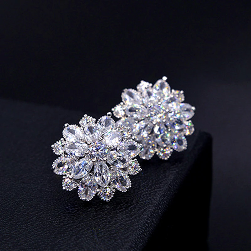 2020 Design Wedding Jewelry Luxury Clear AAA Austrian Zircon Earrings Elegant Flower Stud Earrings For Women Personality Gifts