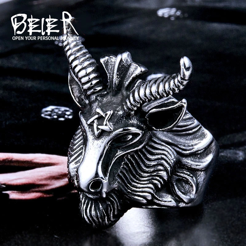 Beier new store 316L Stainless Steel Five-pointed star guarding Men's Ring Viking sheep Pop High Quality Jewelry LLBR8-182R