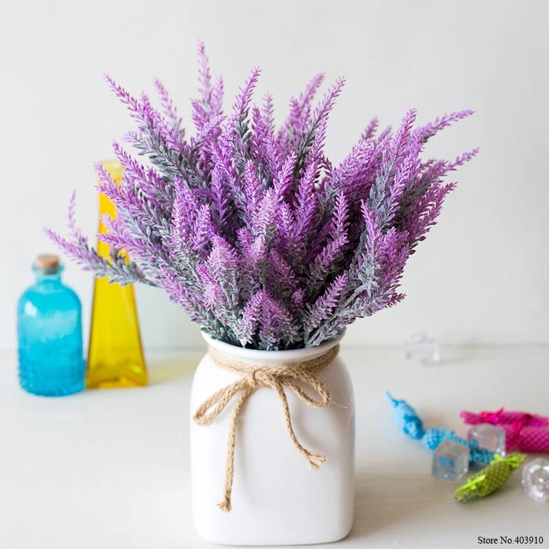 25 Heads/Bouquet Romantic Provence Artificial Flower Purple Lavender Bouquet with Green Leaves for Home Party Decorations