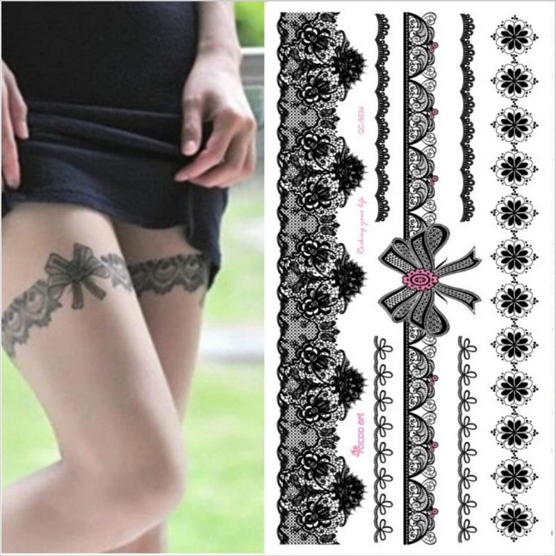 1piece  white black henna tattoo Sexy Lace Stocking Arabic Indian rose butterfly Bow flash wedding art paint on hand arm leg