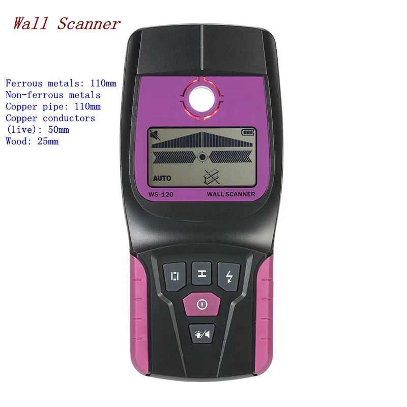 WS120 Wall Scanner Multifunctional Wall Detector PVC Water Pipe Metal Wood AC Cable Live Wire Finder Scanner Diagnostic-tool
