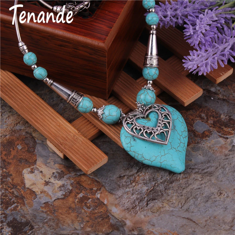 Tenande Maxi Big Statement Natural Stone Beads Cones Double Layer Hearts Necklaces & Pendants for Women Bohemian Jewelry