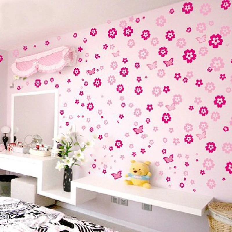 Holiday Sale 108 Flowers & 6 Butterfly DIY Removable Wall Sticker Decal home Bedroom Living/Wedding Room Kids Children Girls
