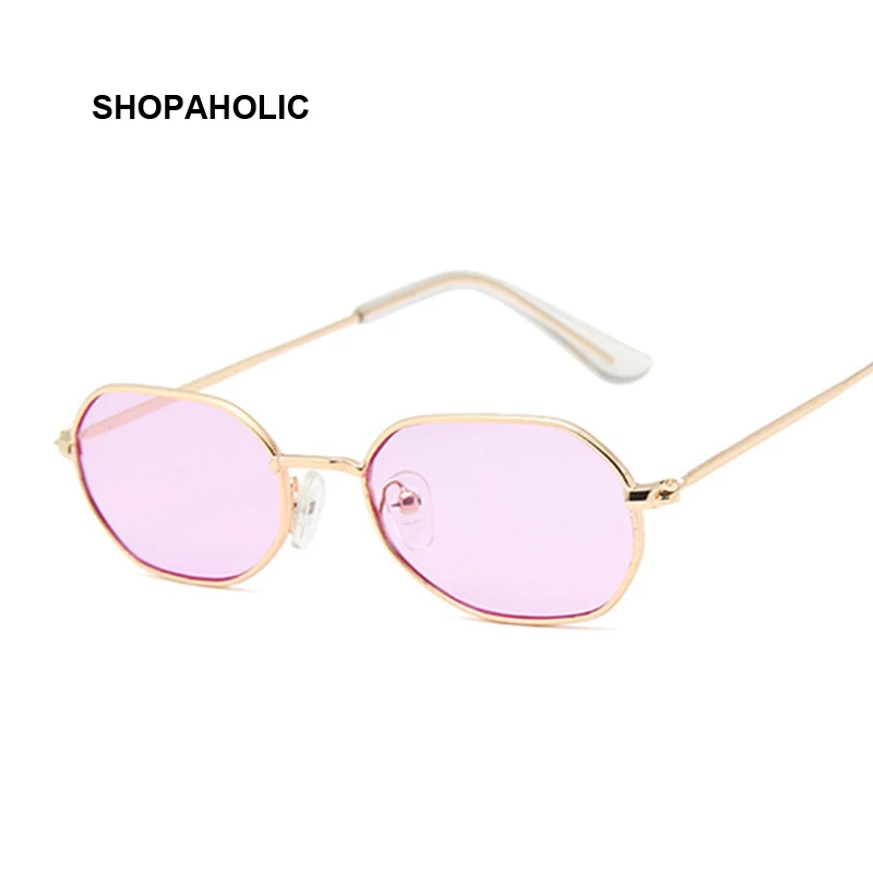 Small Pink Hexagon Sunglasses for Women Luxury Brand Designer Eyewear Shades Ladies Alloy Mirror Sun Glasses Female UV400