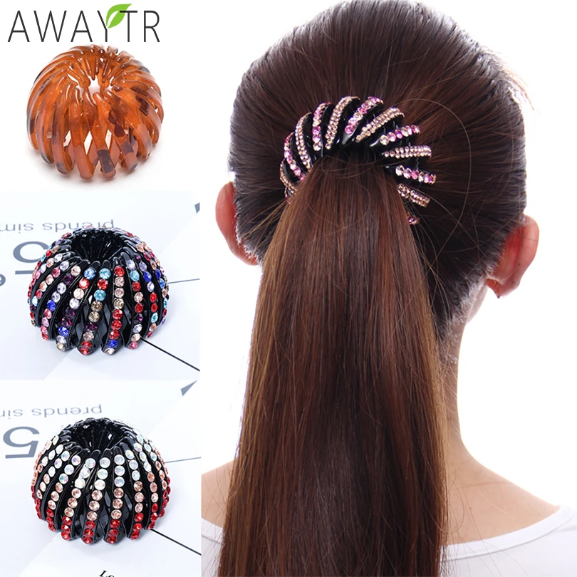 Fashion Women Bun Crystal Hair Claw Horsetail Buckle Hair Clip Bird Nest Expanding Hair Accessories Female Ponytail Headwear