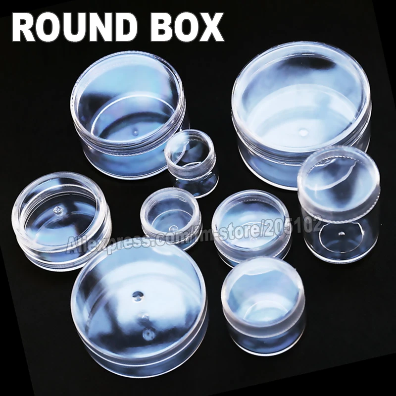 Many Sizes Clear Round Box Plastic case for Organizer DIY Tool Nail Art Jewelry Accessory beads stones Crafts container Storage