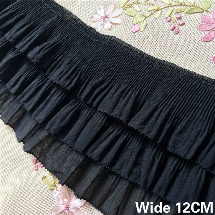 12CM Wide Luxury Three Layer Pleated Lace Dress Collar Ribbon Chiffon Ruffle Trim Curtains skirts Hem Splice Sewing Fringe Decor