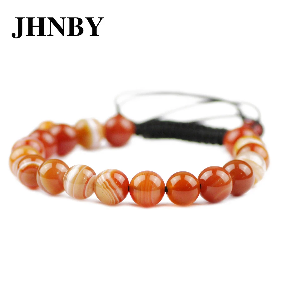 JHNBY Red Stripe Carnelian Beads Bracelets for Women  6/8/10/12MM Natural Stone Braided/Elastic Rope Bangle Men Jewelry Dropship