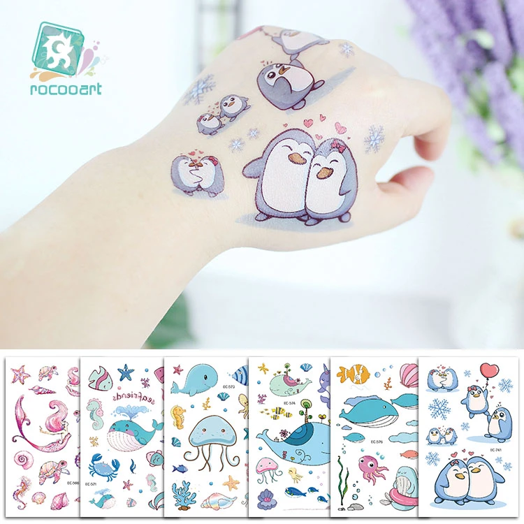 Cartoon Whale Tattoo For Kids Ocean Animal Fake Taty Children Body Art Waterproof Temporary Tattoo Sticker Blue Sea Style Tatoo