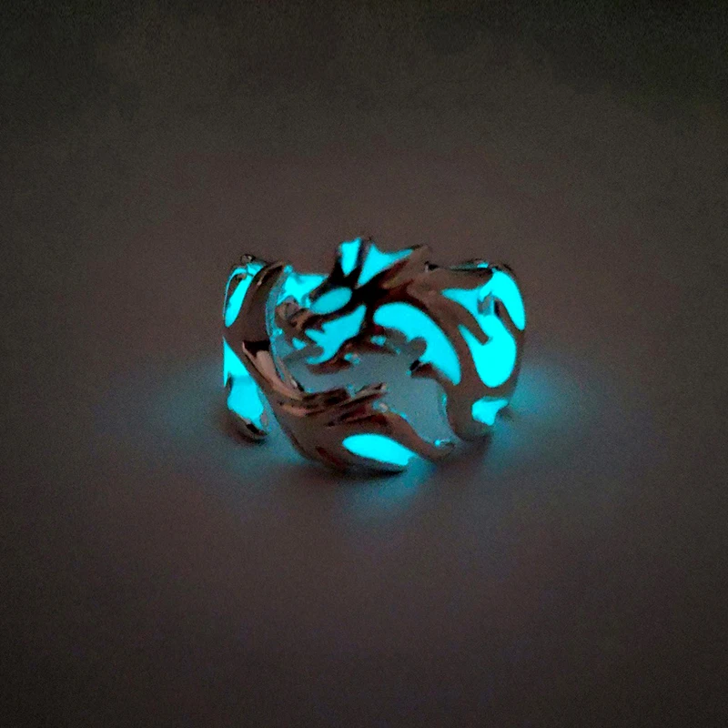 Luminous Glowing In The Dark Moon Dragon Ring for Men Adjustable size Noctilucent Night Light Jewelry