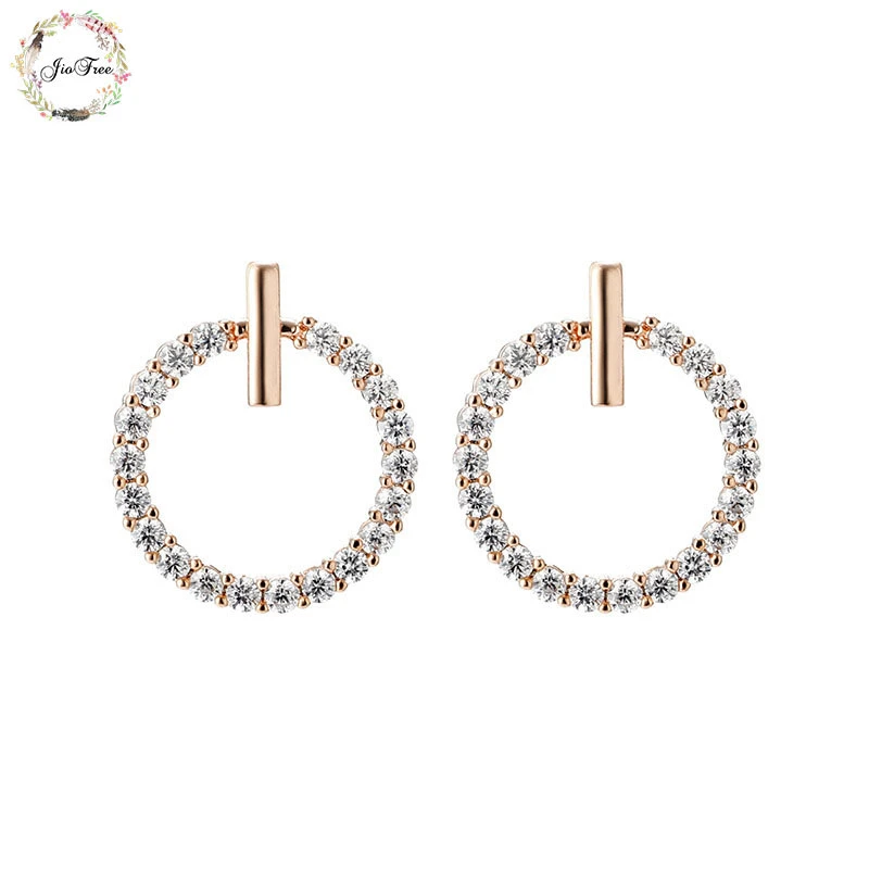 JIOFREE New Trendy Rhinestone round Fashion charm Clip on Earrings Without Piercing for Women Luxury Clip Earrings gift