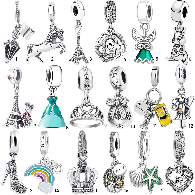 Authentic Fashion S925 Sterling Silver Crystal Enamel Pendant Charms bead fit Silver Bracelets Bangles 925 Silver Jewelry Gift